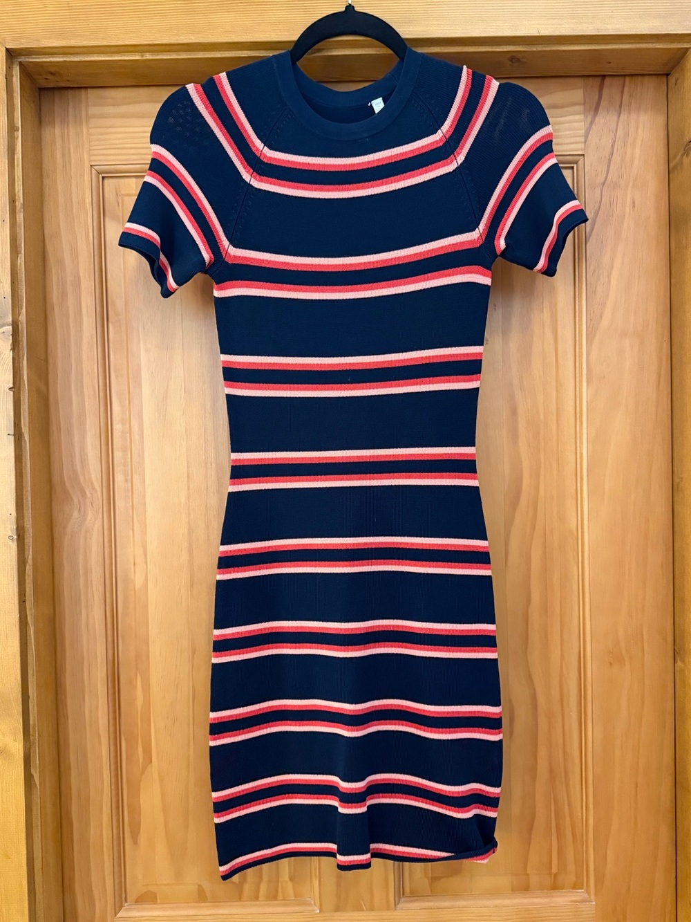 Vintage A.L.C. Striped Navy and Coral Knit Short-Sleeve Dress